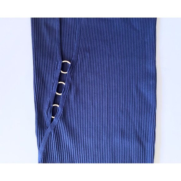 NICHOLAS Jules Rib Knit Cage Ring Hardware Dress Midnight Blue Size Large - Picture 7 of 9